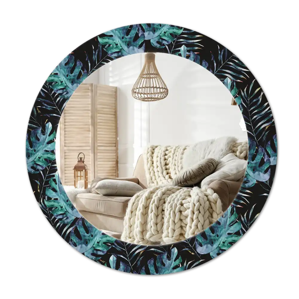 Round printed mirror Exotic leaves