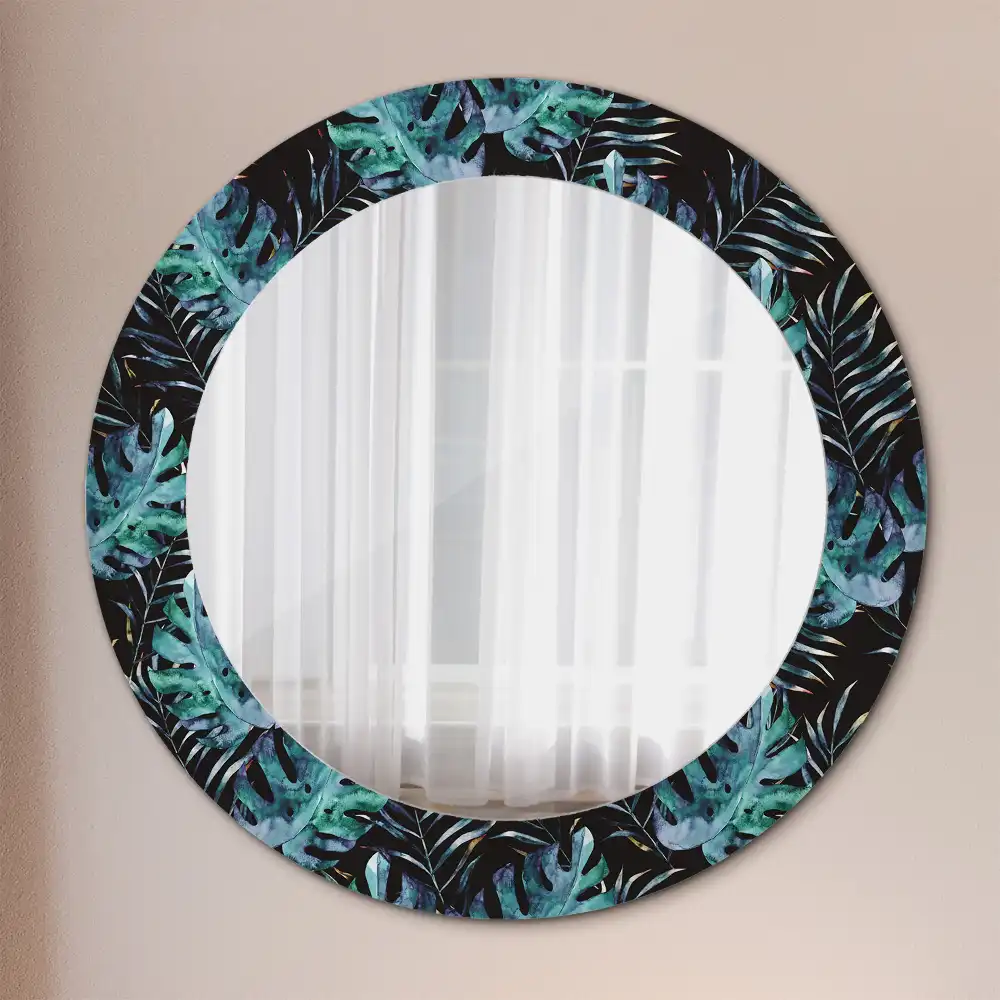 Round printed mirror Exotic leaves