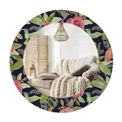 Round printed mirror Hibiscus flowers