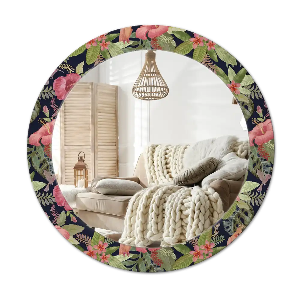 Round printed mirror Hibiscus flowers
