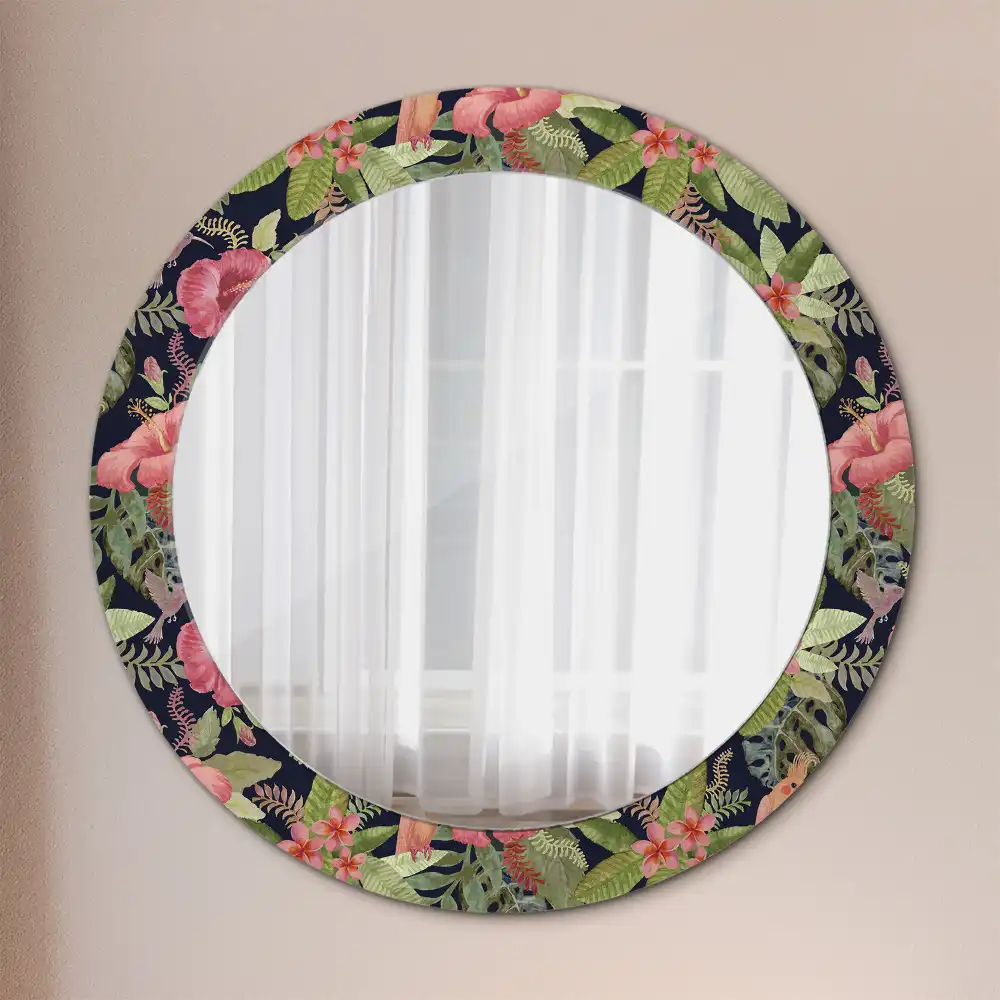 Round printed mirror Hibiscus flowers