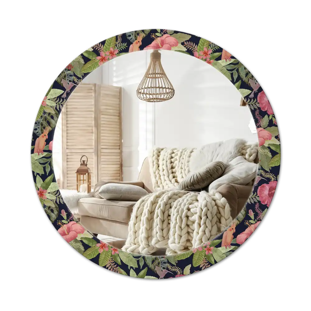 Round printed mirror Hibiscus flowers