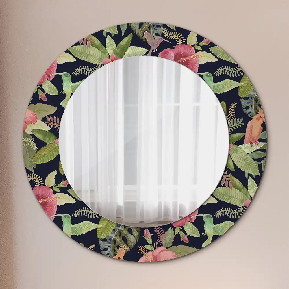Round printed mirror Hibiscus flowers
