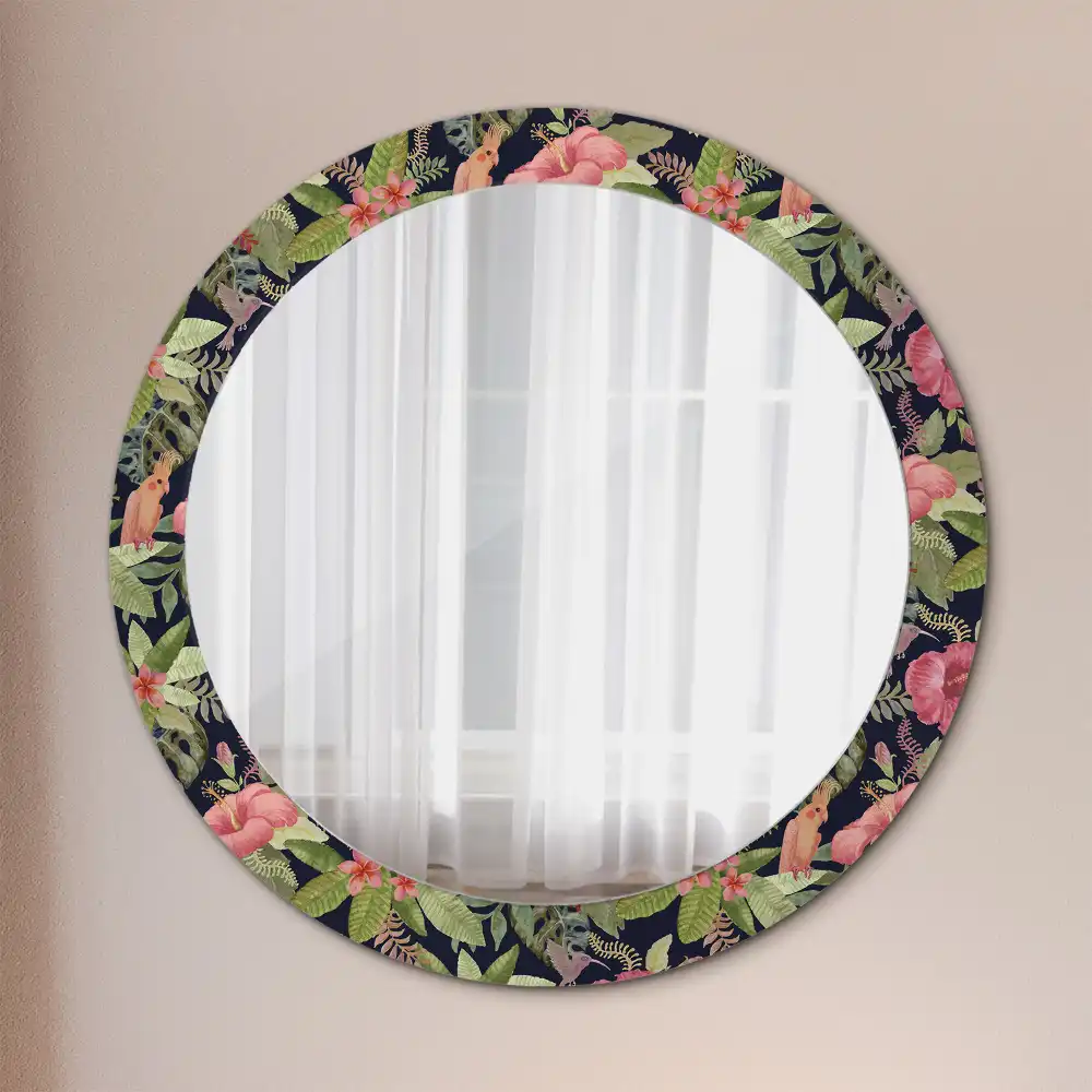 Round printed mirror Hibiscus flowers