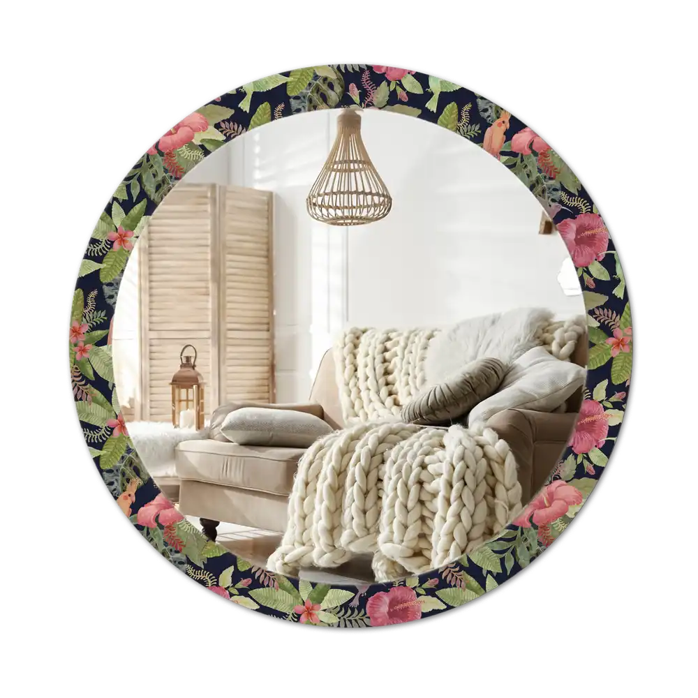 Round printed mirror Hibiscus flowers