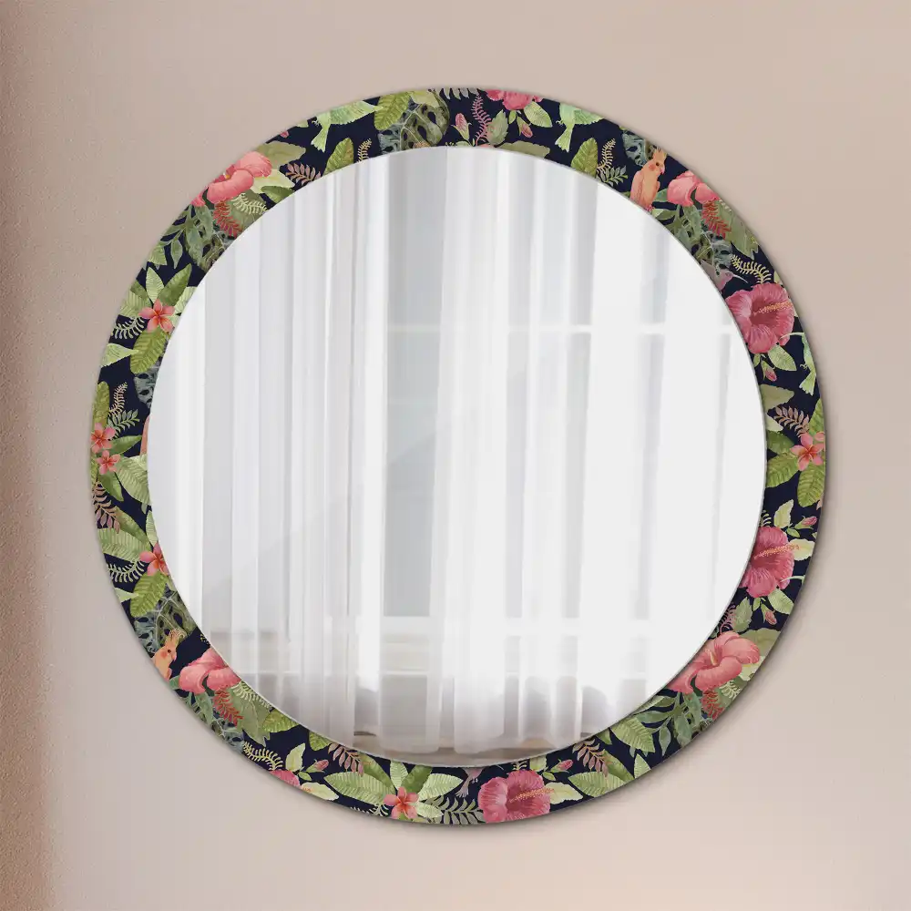 Round printed mirror Hibiscus flowers