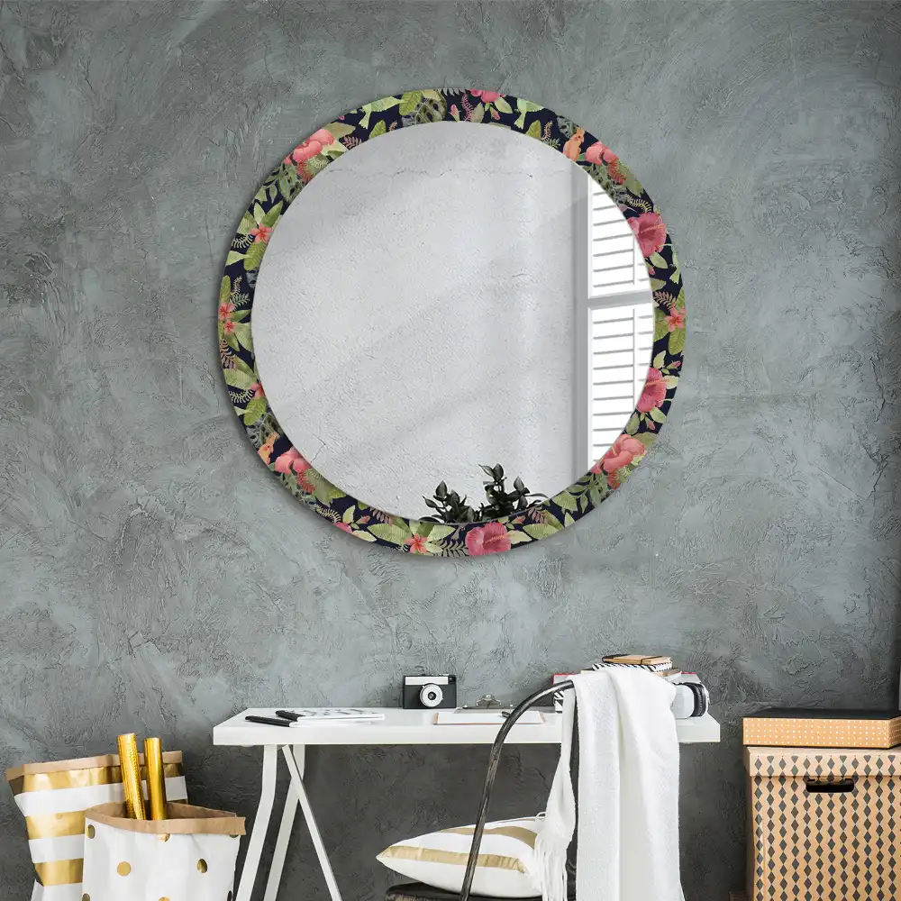 Round printed mirror Hibiscus flowers