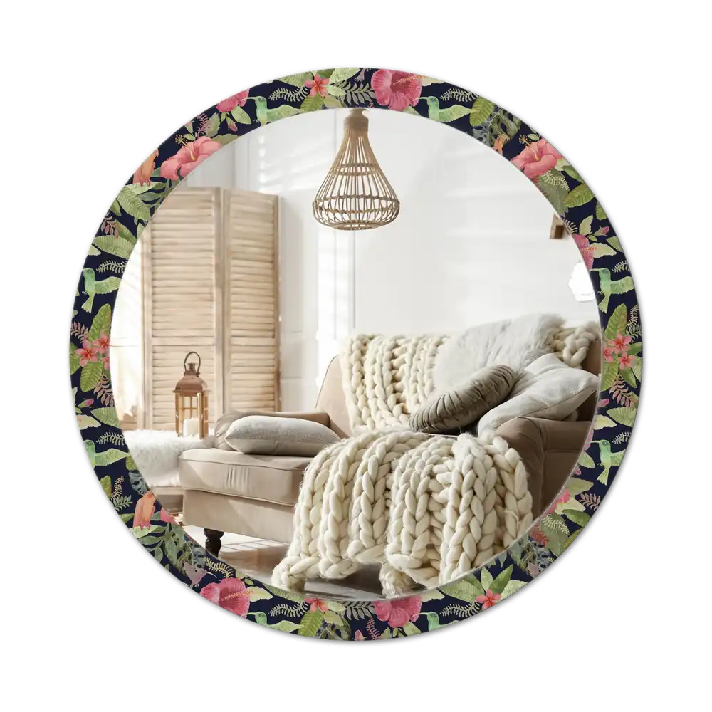 Round printed mirror Hibiscus flowers