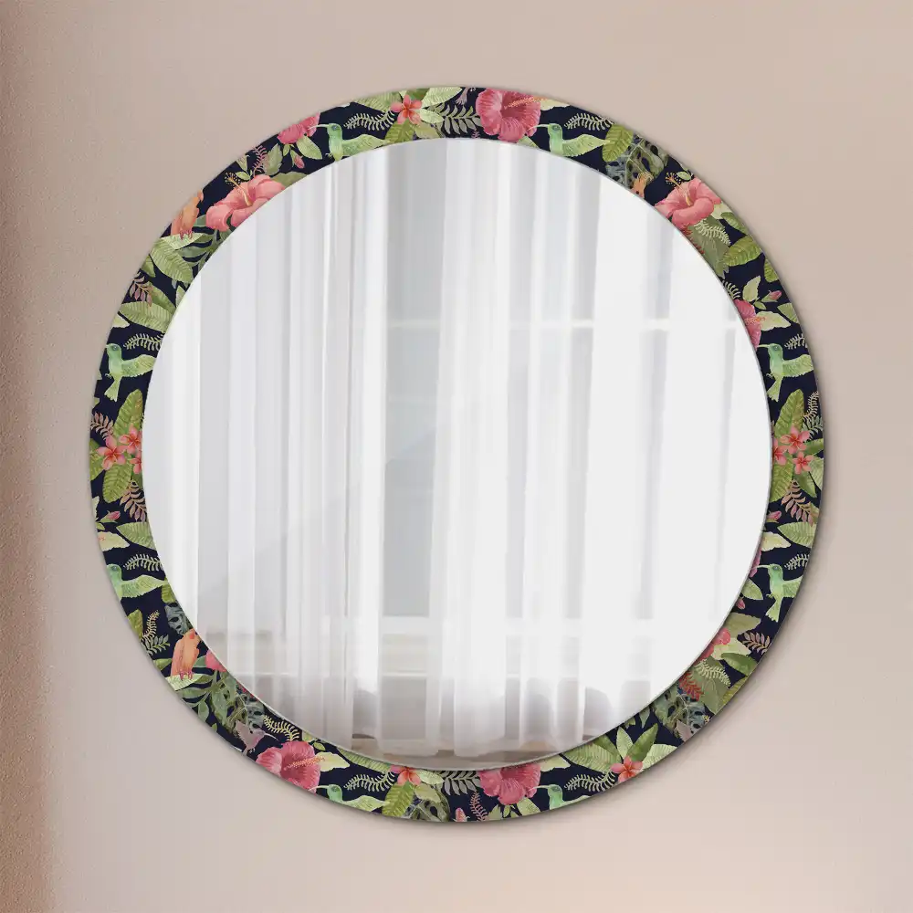 Round printed mirror Hibiscus flowers