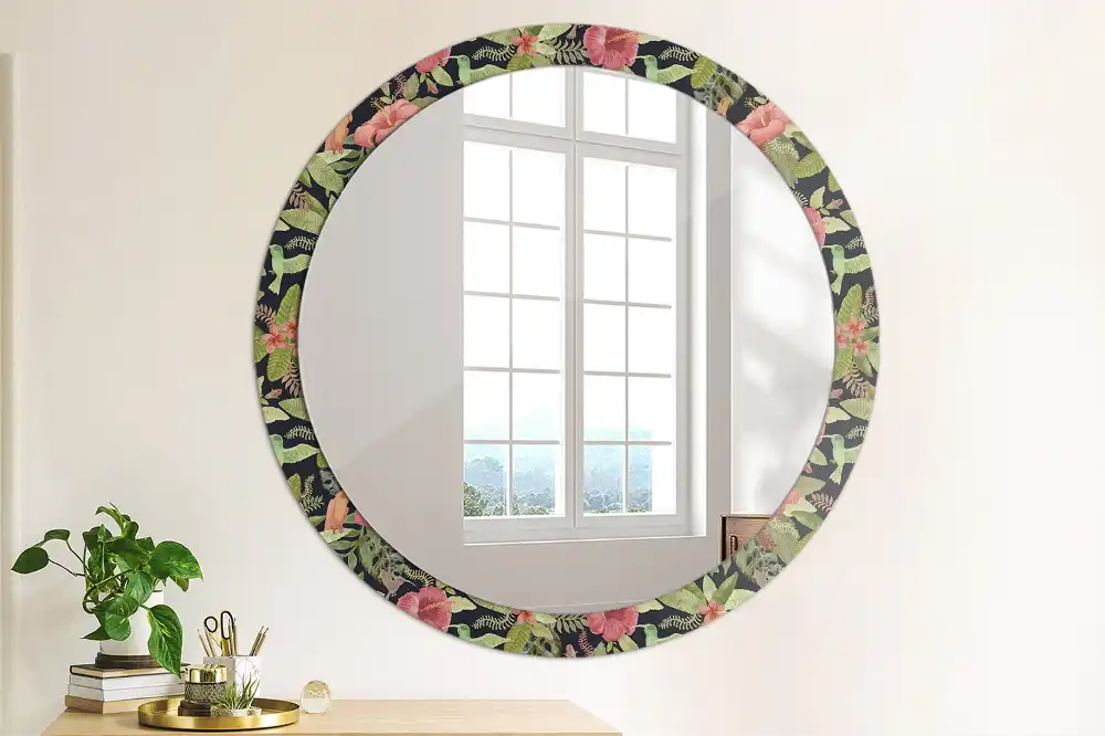 Round printed mirror Hibiscus flowers