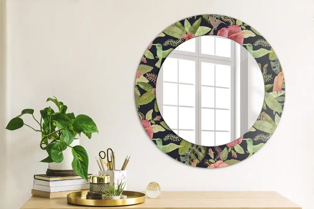 Round printed mirror Hibiscus flowers