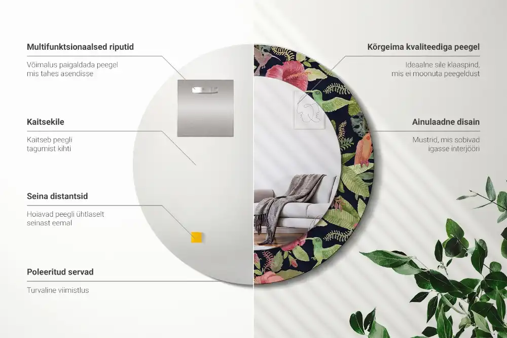 Round printed mirror Hibiscus flowers