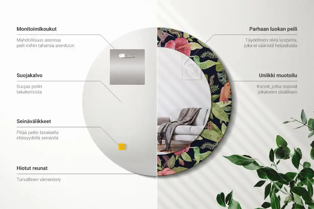 Round printed mirror Hibiscus flowers