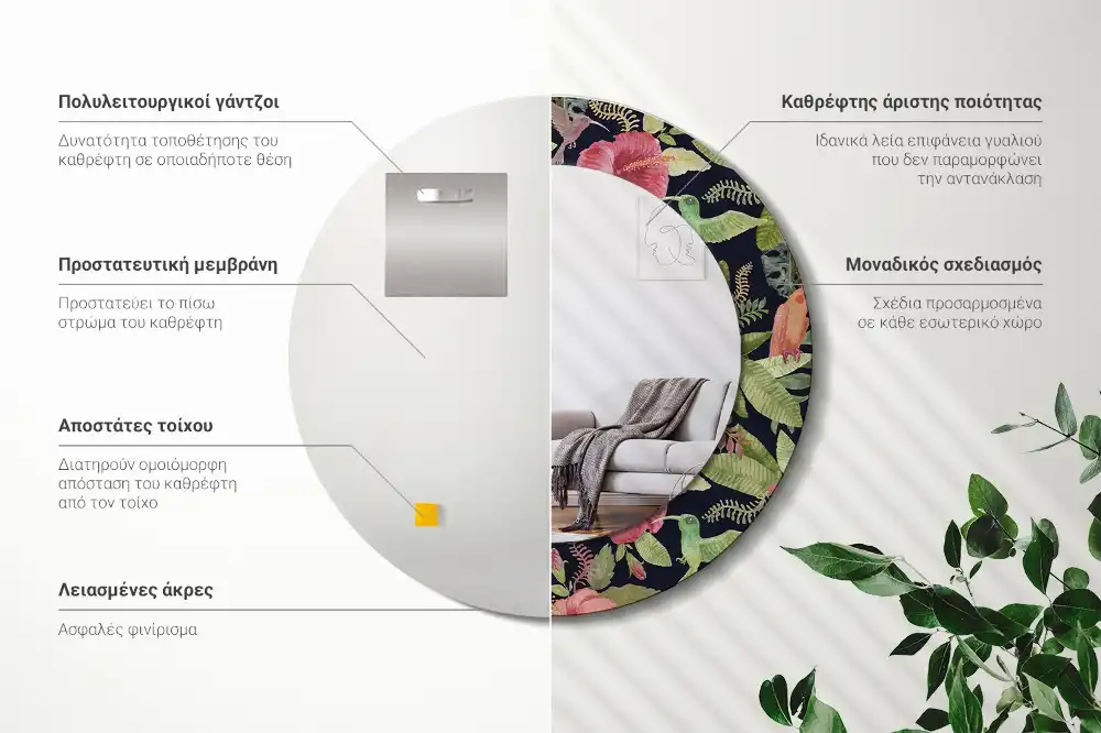 Round printed mirror Hibiscus flowers