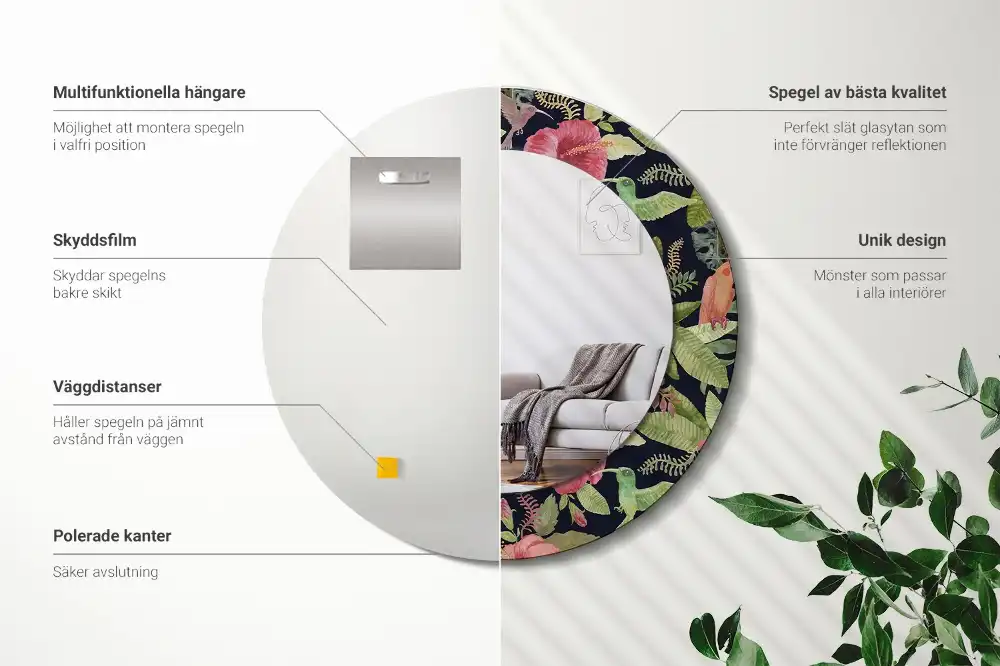 Round printed mirror Hibiscus flowers