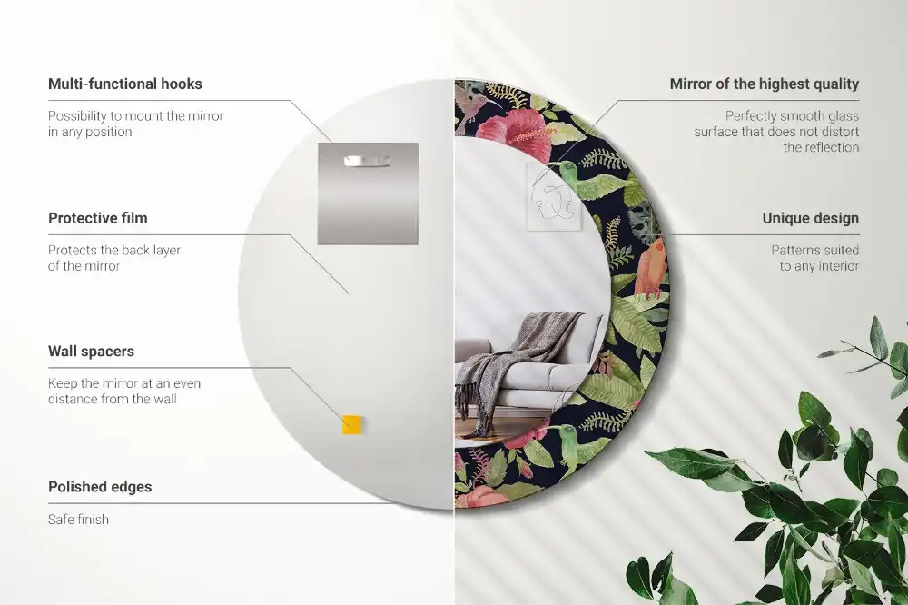 Round printed mirror Hibiscus flowers