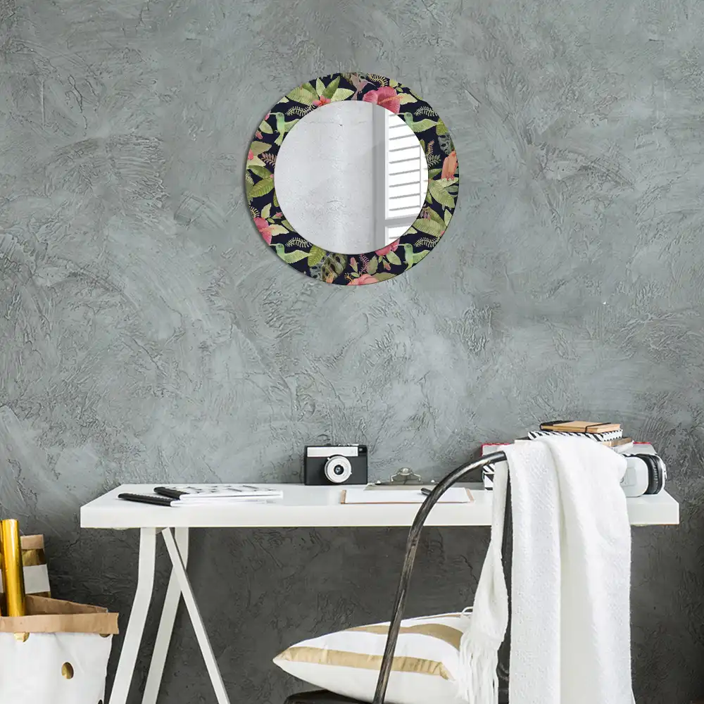 Round printed mirror Hibiscus flowers