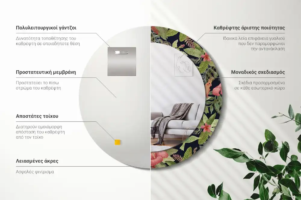 Round printed mirror Hibiscus flowers