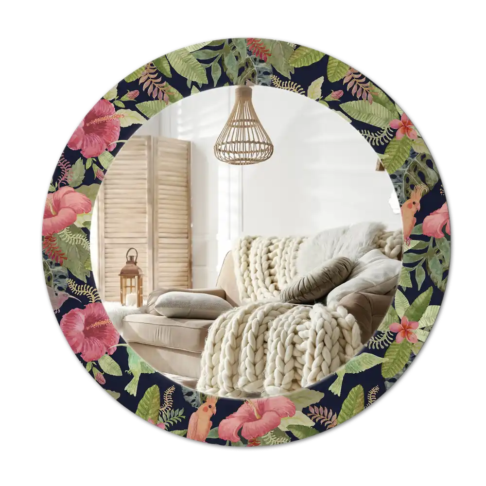 Round printed mirror Hibiscus flowers