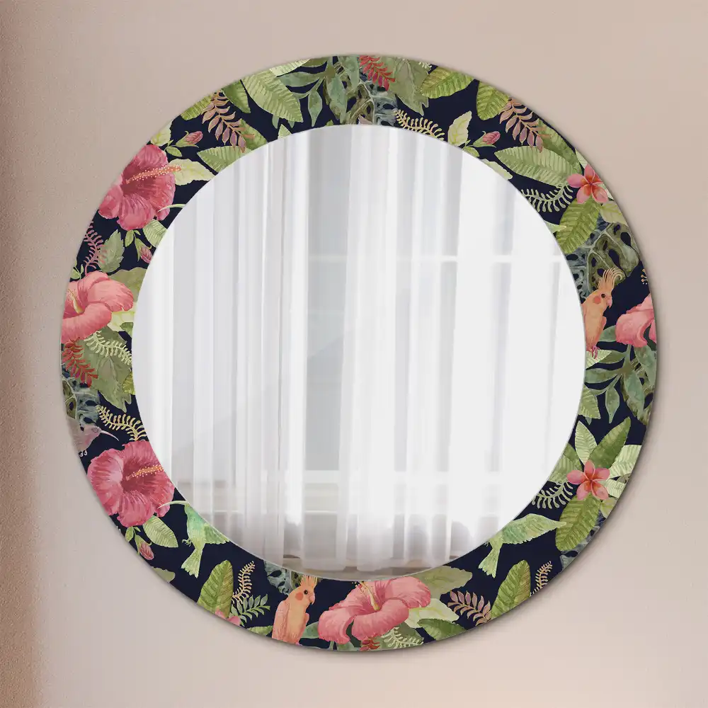 Round printed mirror Hibiscus flowers