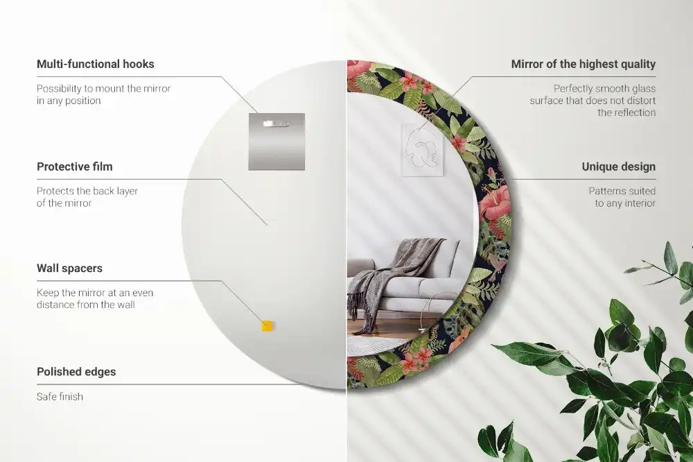 Round printed mirror Hibiscus flowers