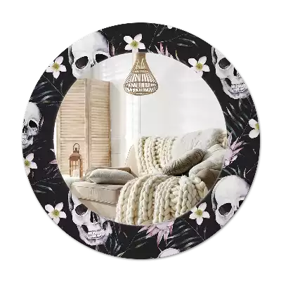 Round decorative mirror Skull Flowers
