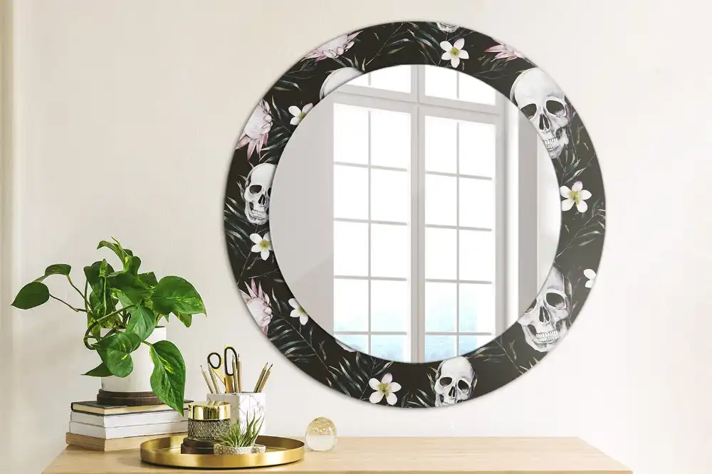 Round decorative mirror Skull Flowers
