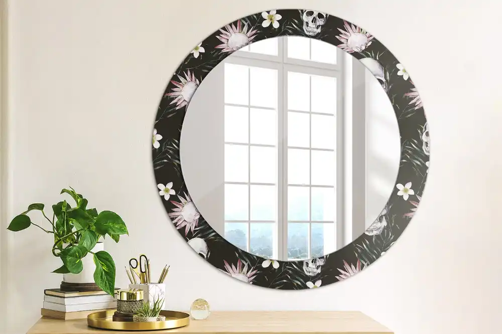 Round decorative mirror Skull Flowers