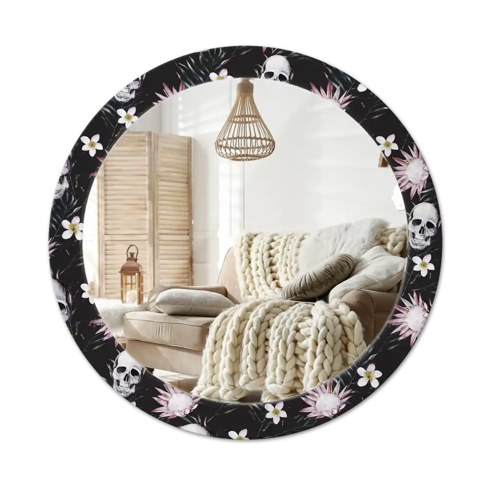 Round decorative mirror Skull Flowers