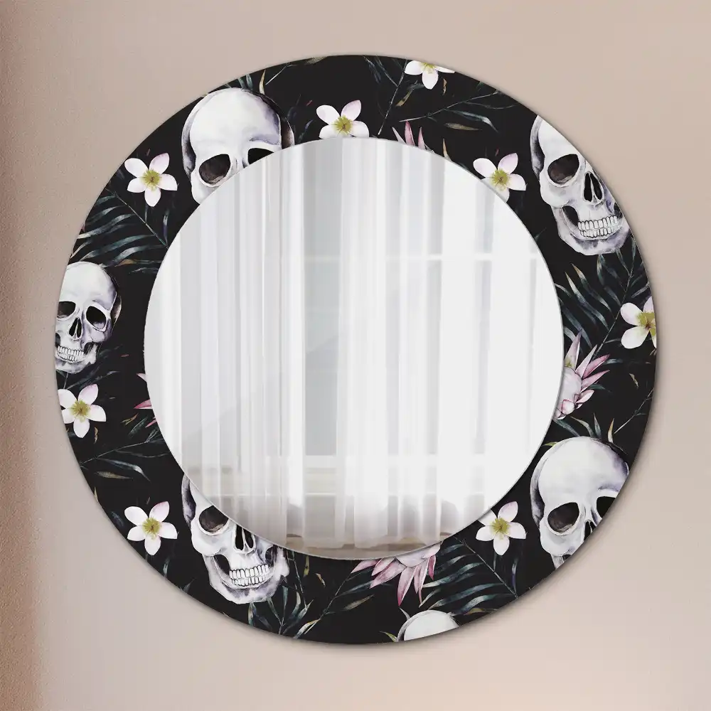 Round decorative mirror Skull Flowers