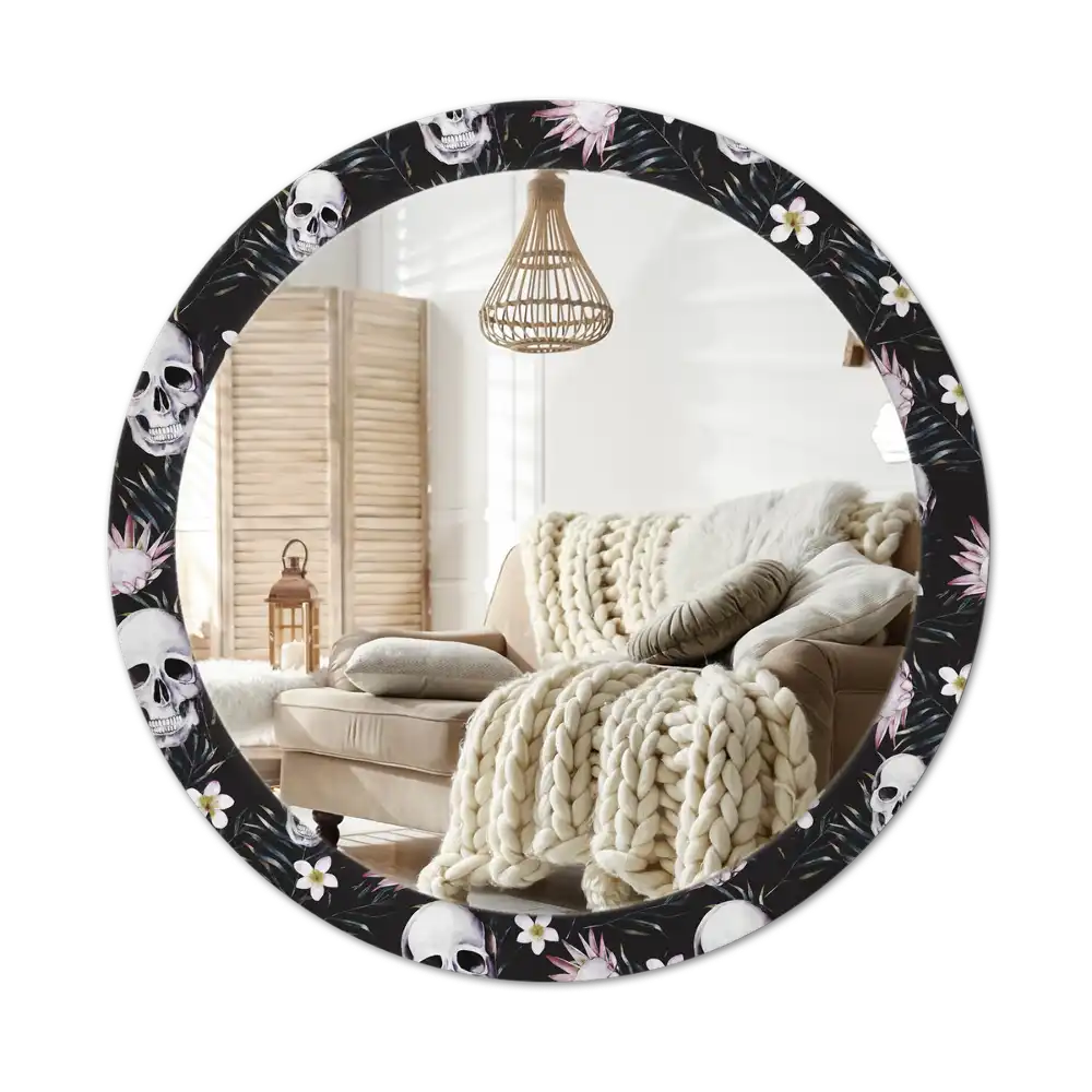 Round decorative mirror Skull Flowers