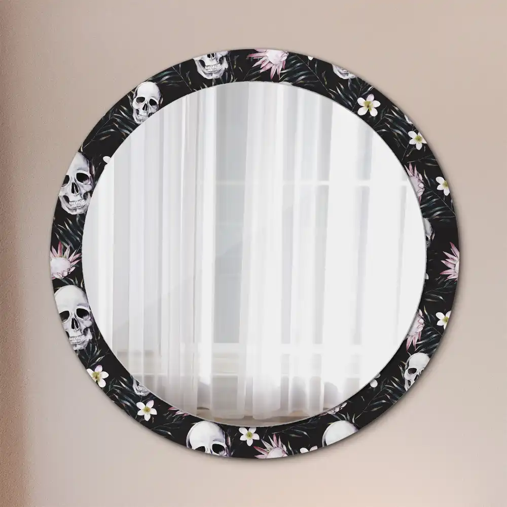 Round decorative mirror Skull Flowers