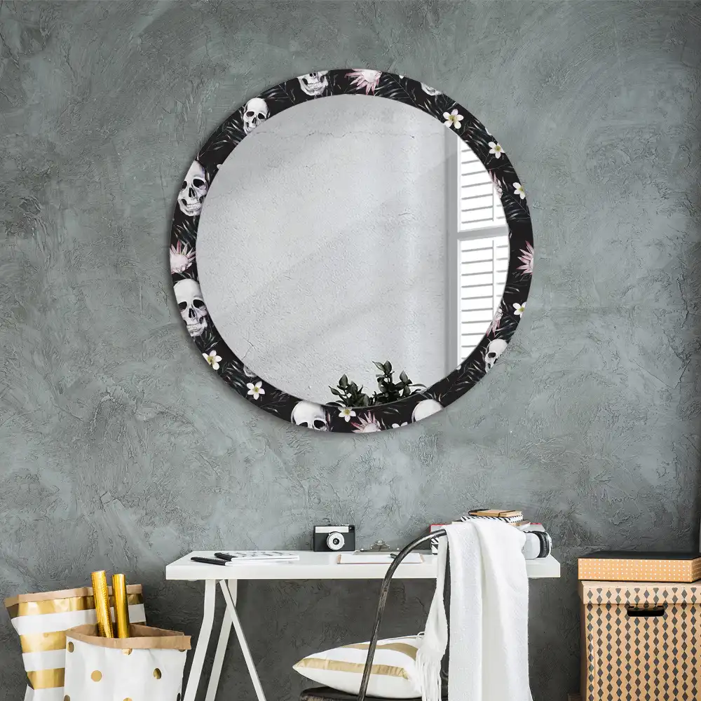 Round decorative mirror Skull Flowers