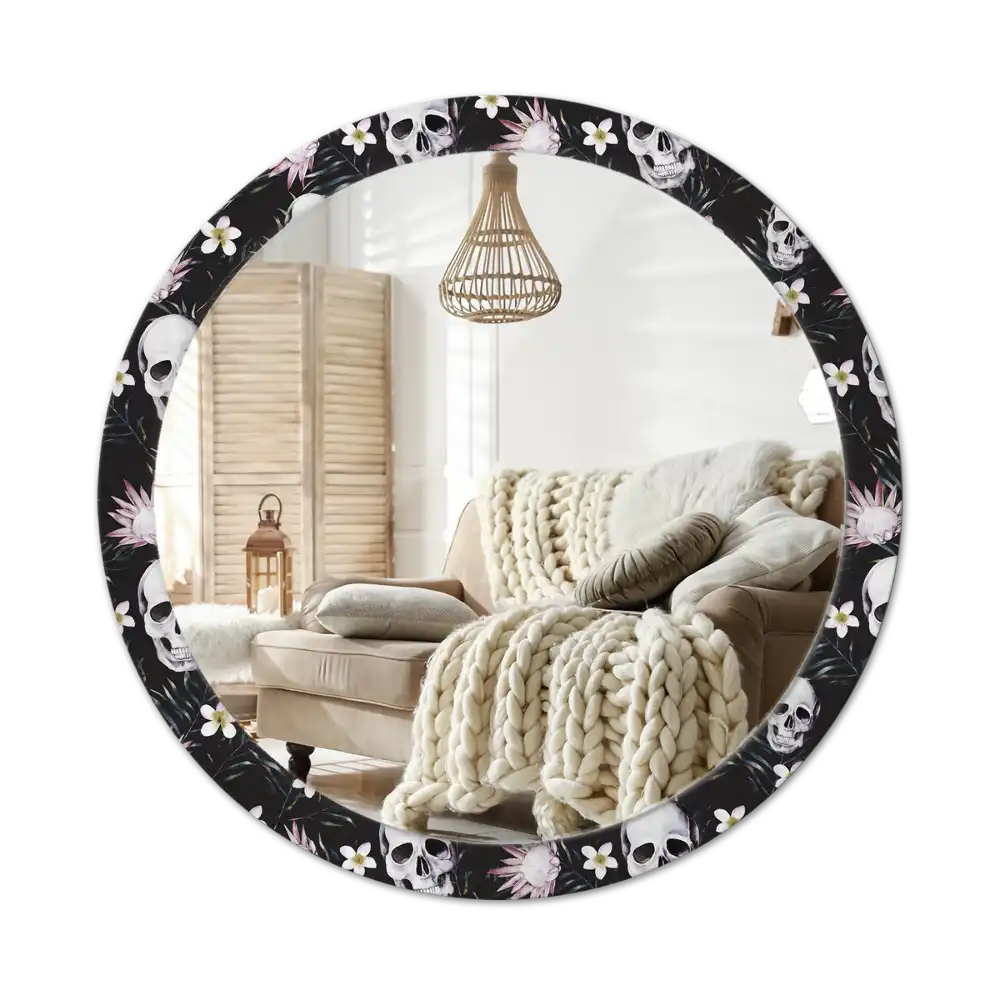 Round decorative mirror Skull Flowers