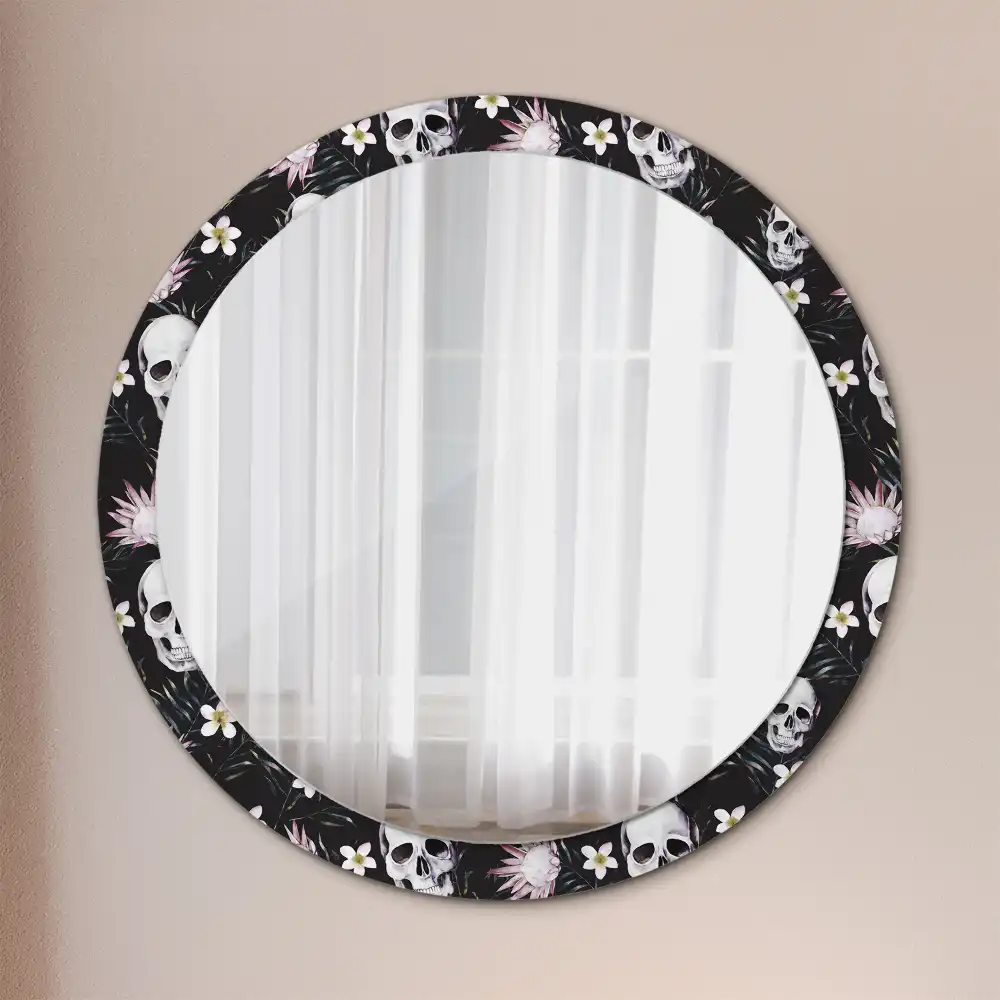 Round decorative mirror Skull Flowers