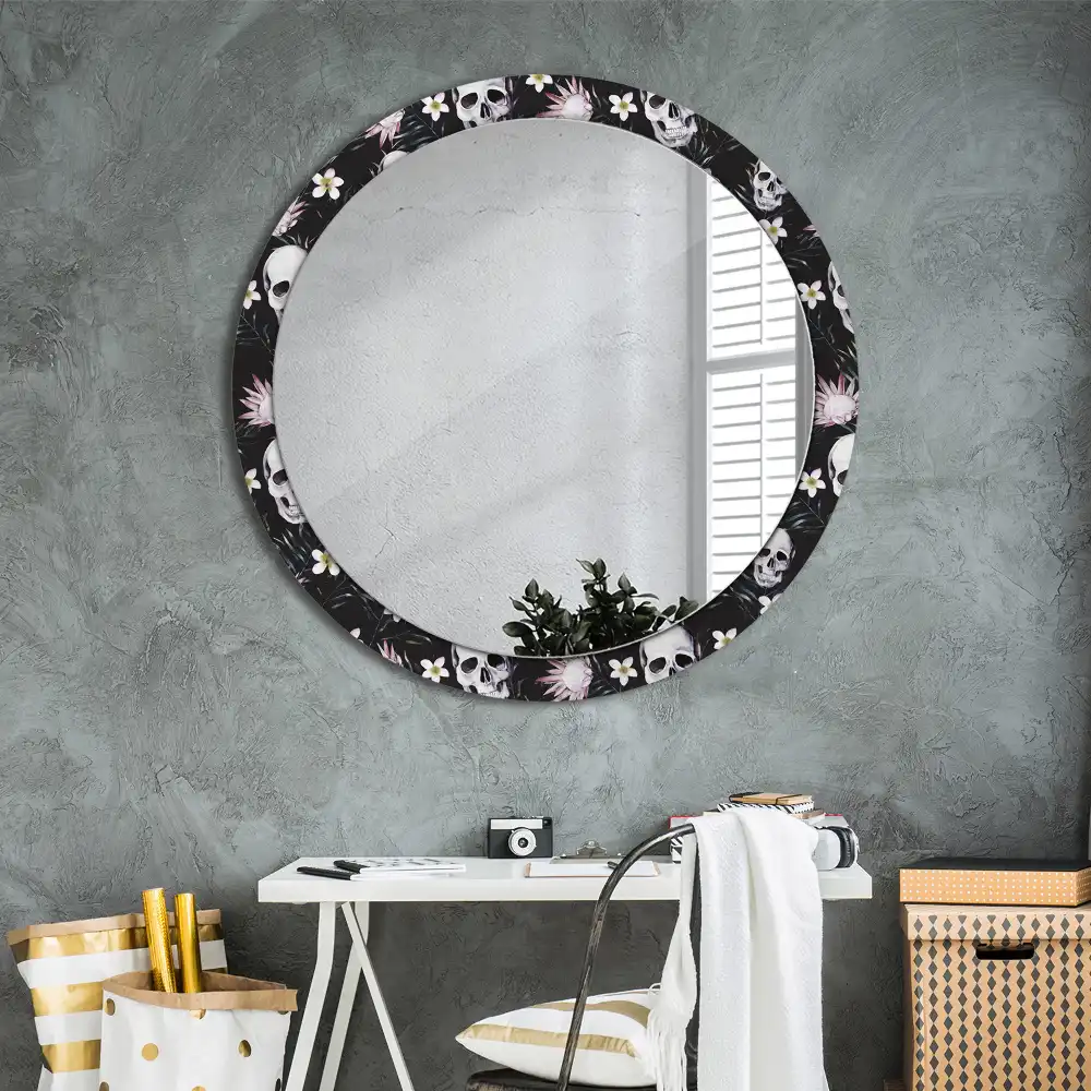 Round decorative mirror Skull Flowers