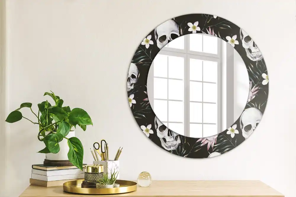 Round decorative mirror Skull Flowers