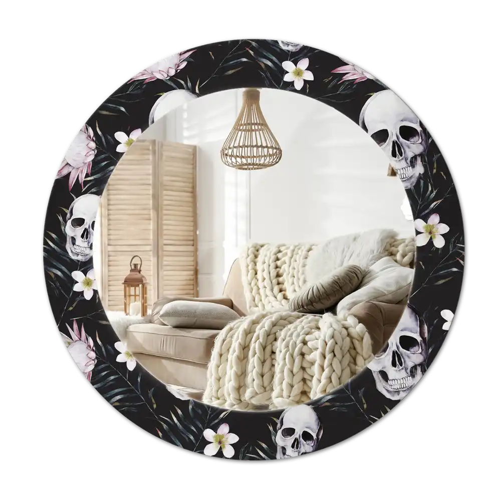 Round decorative mirror Skull Flowers