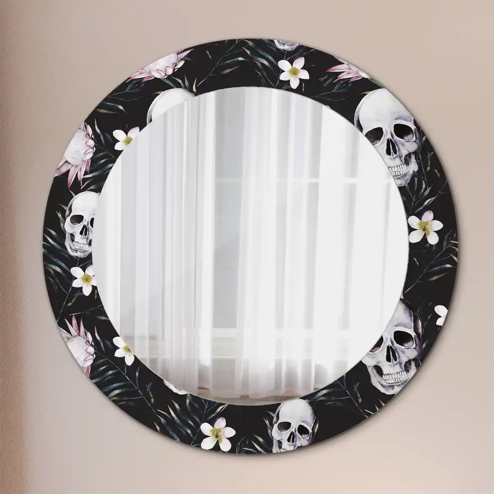 Round decorative mirror Skull Flowers