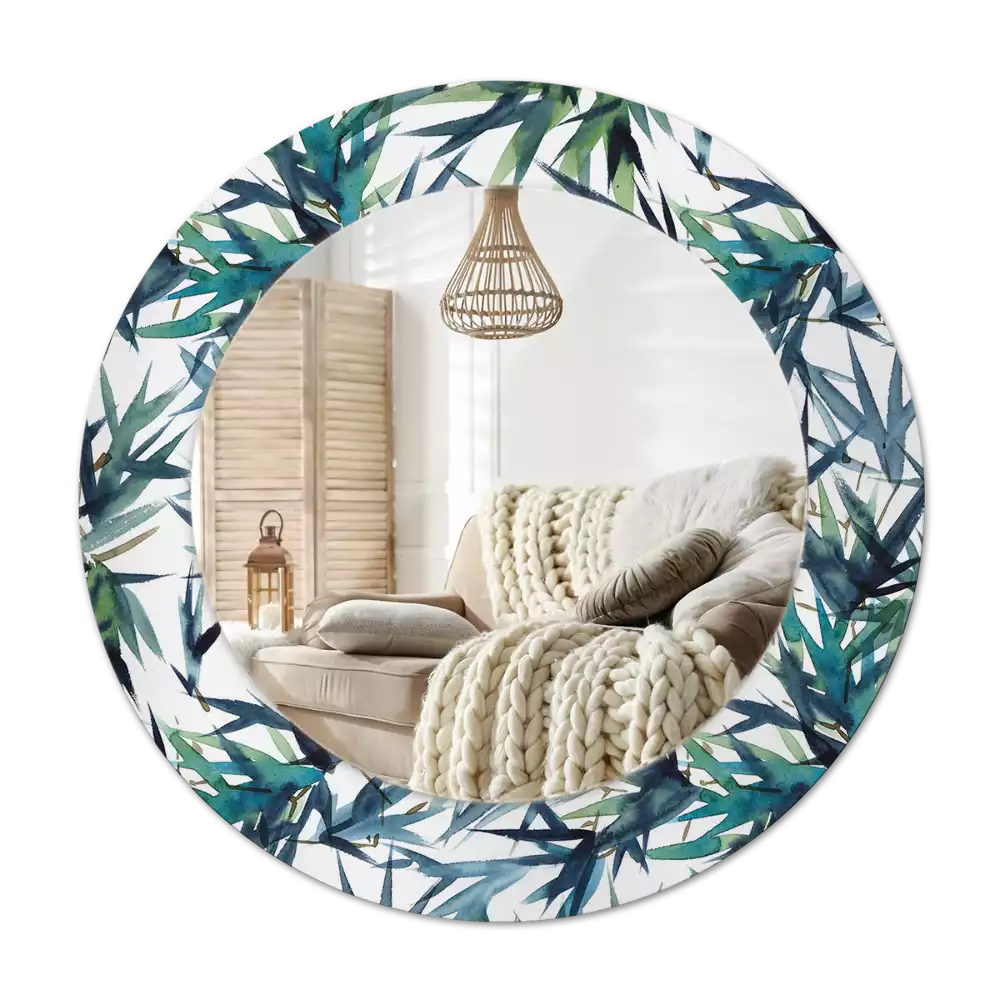 Round wall mirror decor Blue palm trees