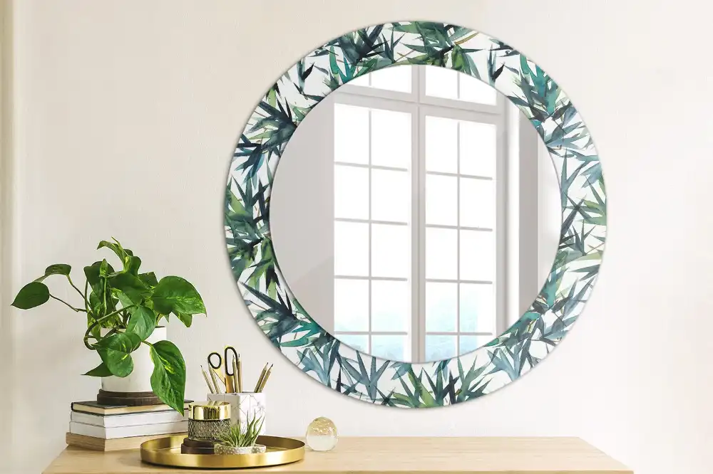 Round wall mirror decor Blue palm trees