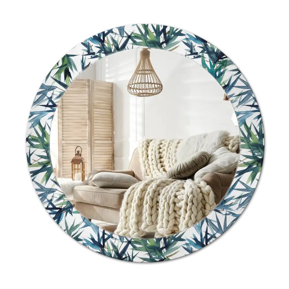 Round wall mirror decor Blue palm trees
