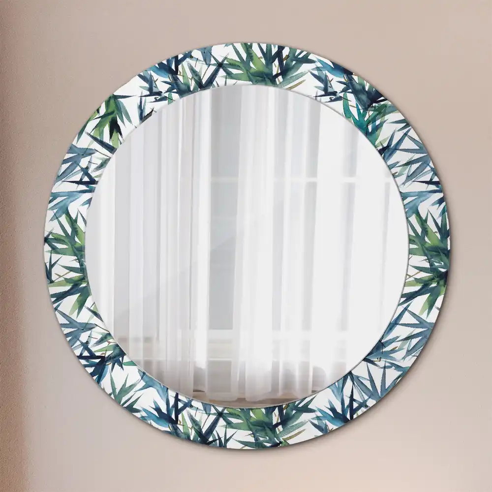 Round wall mirror decor Blue palm trees