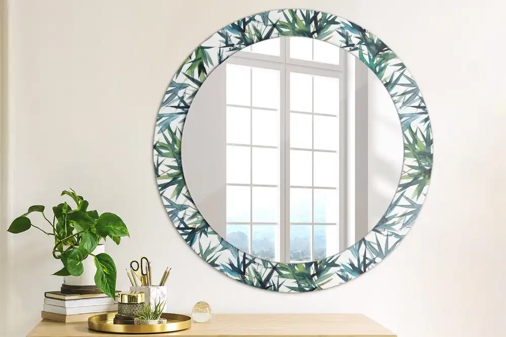 Round wall mirror decor Blue palm trees