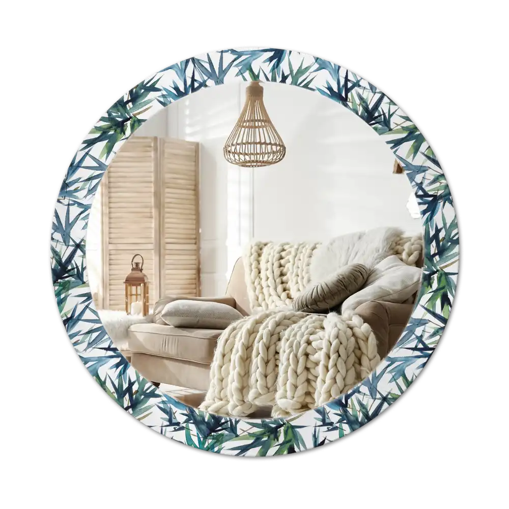 Round wall mirror decor Blue palm trees