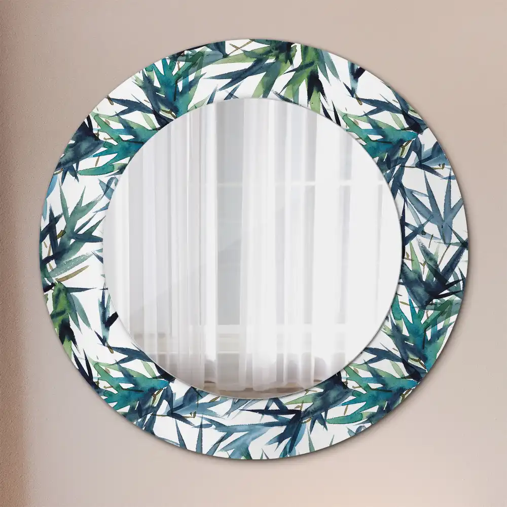 Round wall mirror decor Blue palm trees
