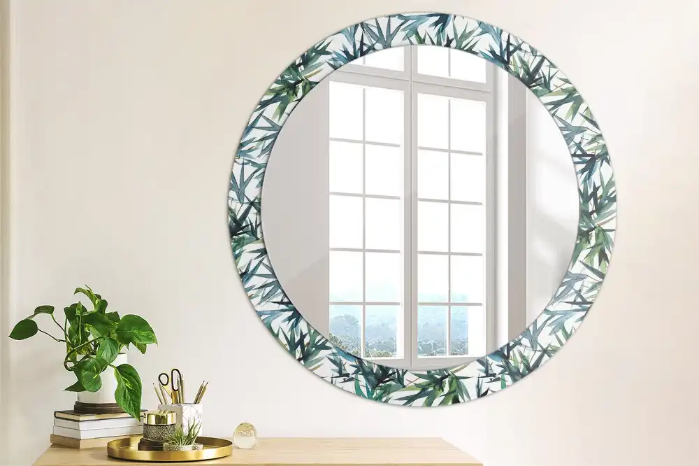 Round wall mirror decor Blue palm trees