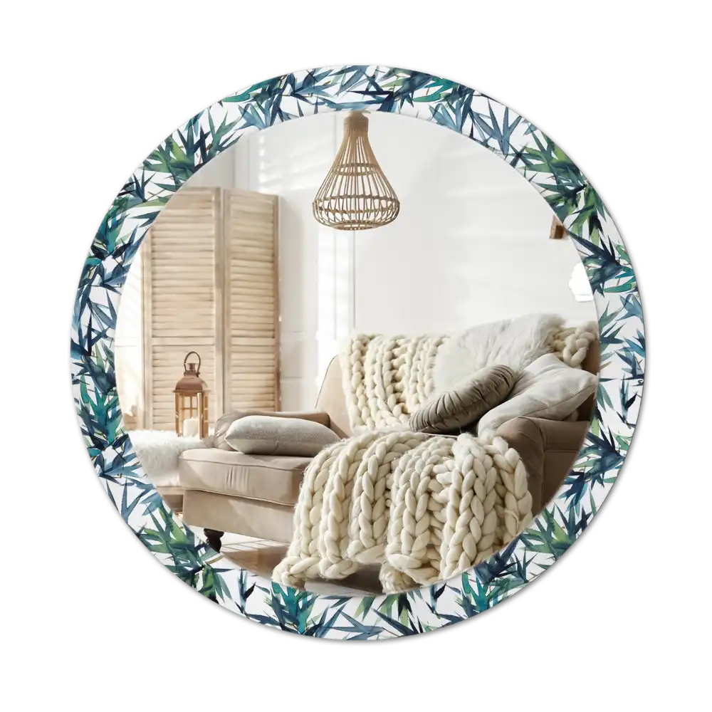 Round wall mirror decor Blue palm trees