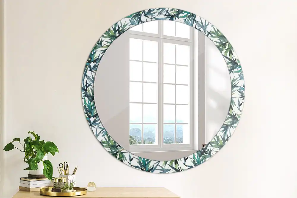Round wall mirror decor Blue palm trees
