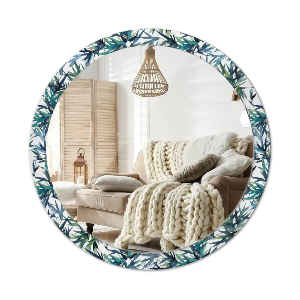 Round wall mirror decor Blue palm trees